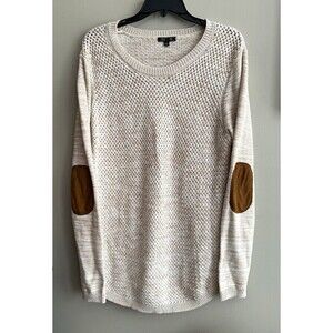Lety & Me Women’s L Beige Knit Pullover Sweater Crew Neck Elbow 921SX KU 0033